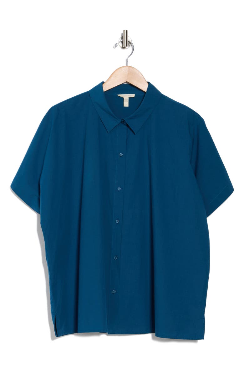 Eileen Fisher Short Sleeve Organic Cotton Button-Up Shirt, Alternate, color, 