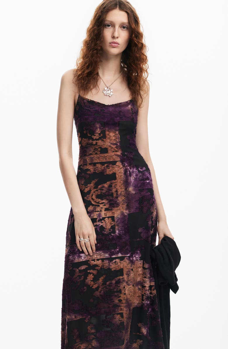 Desigual Rosy Velvet Jacquard Dress & Pullover Sweater, Alternate, color, Purple/ Black Mix