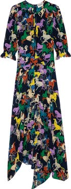 Zadig & Voltaire Ranage Horse Print Silk Crêpe de Chine Maxi Dress