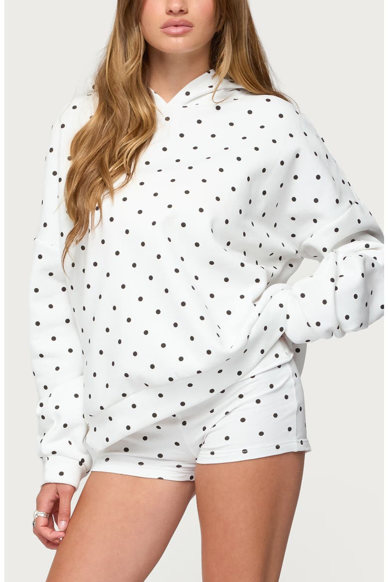 Chelsie Polka Dot Cotton Blend Hoodie, Main, color, WHITE