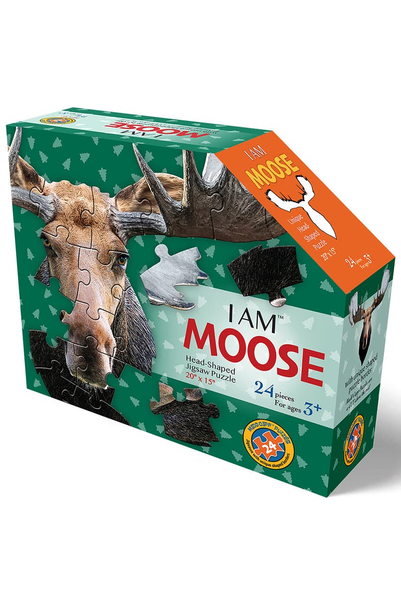 I Am Moose 24 Piece Animal Shaped Puzzle, Alternate, color, Multicolored
