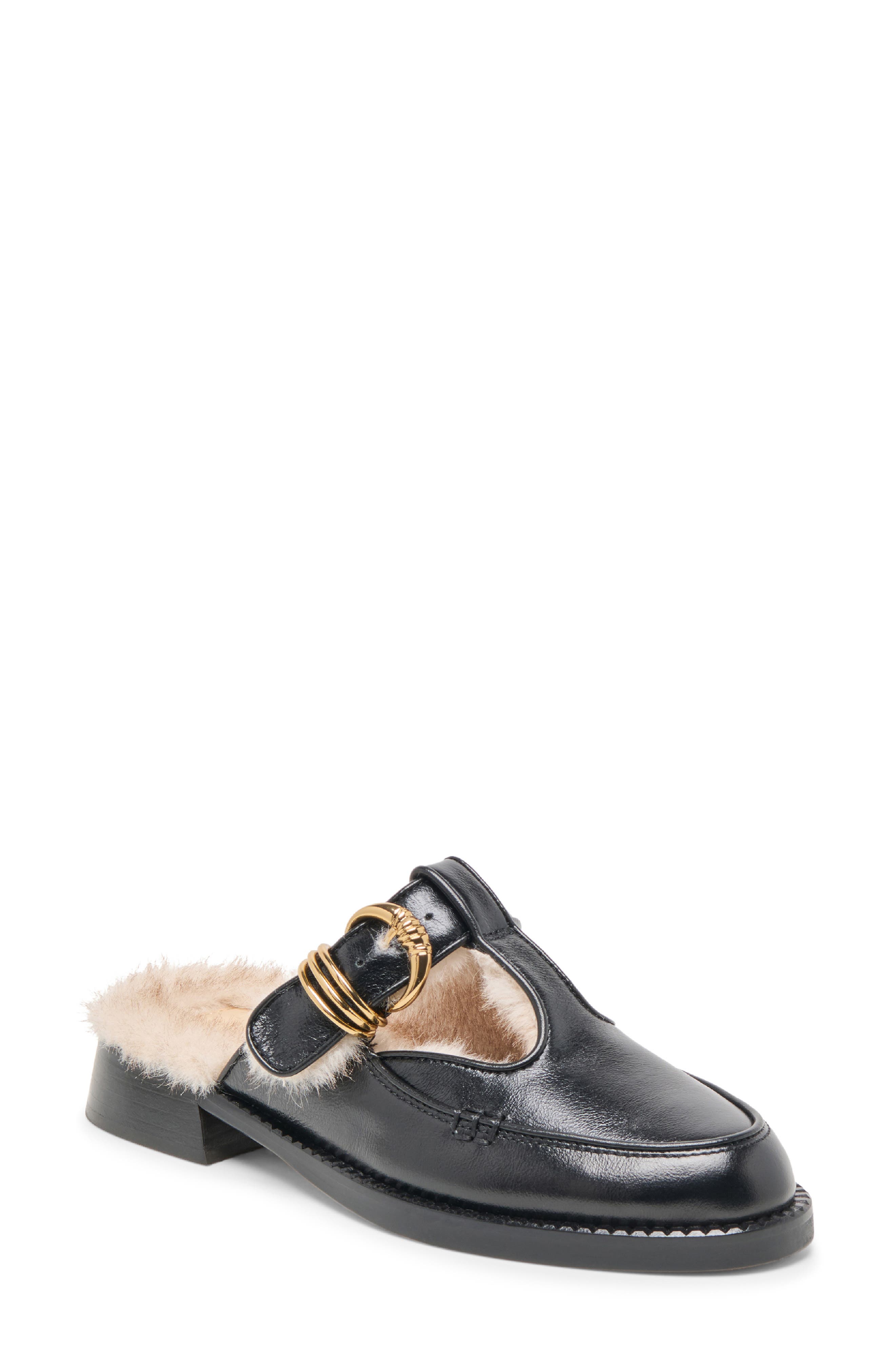 Dolce Vita Harlah Faux Fur Mule, Main, color, Black Leather