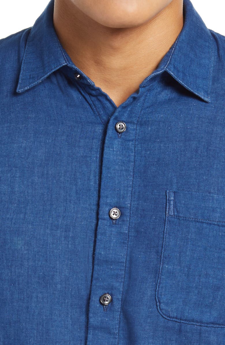 HIROSHI KATO Slim Fit Double Gauze Button-Up Shirt, Alternate, color, Indigo