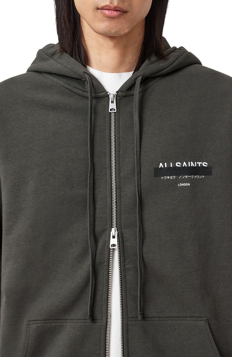 AllSaints Redact Zip Hoodie, Alternate, color, Washed Black