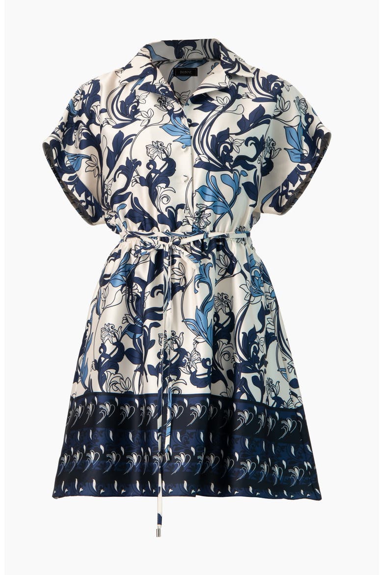 Short Printed Dress with Dropped Sleeves, Alternate, color, Multicolor-Blue