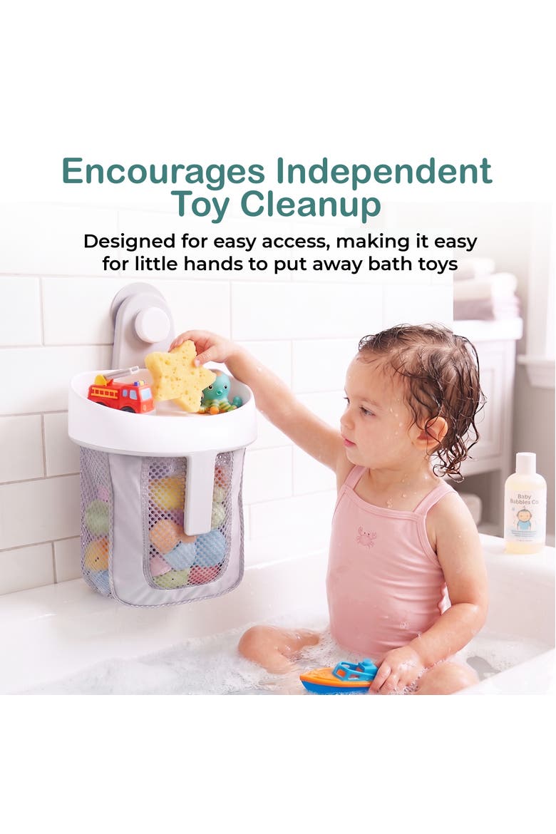 Mesh Hanging Bath Toy Storage Organizer with Suction Cup, Alternate, color, Grey