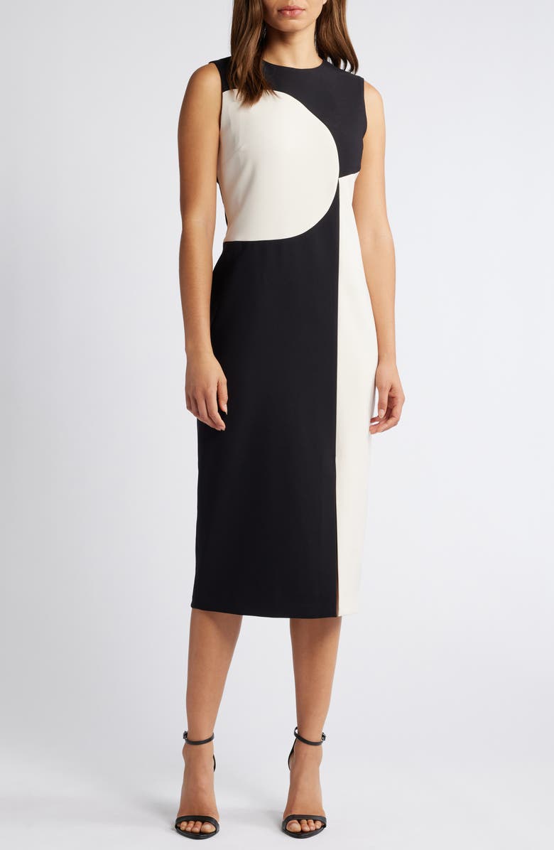 Anne Klein Abstract Colorblock Sleeveless Midi Dress, Main, color,