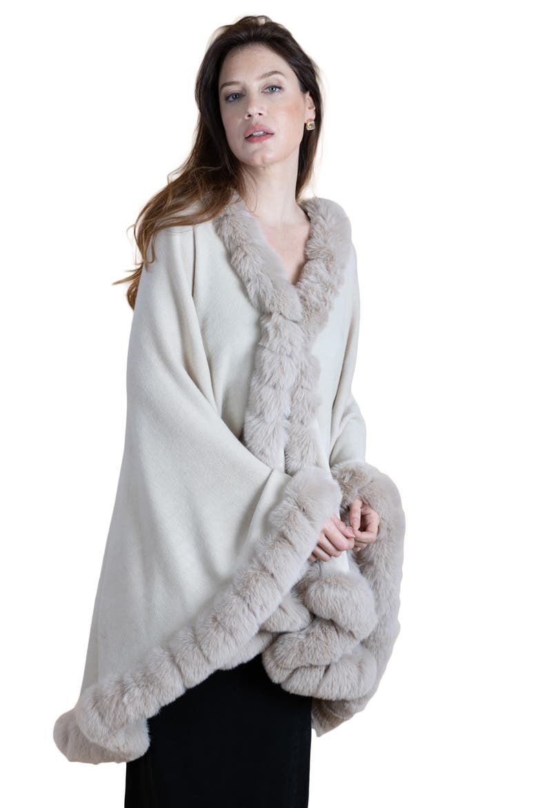 Faux Fur Trim Cape, Alternate, color, IVORY