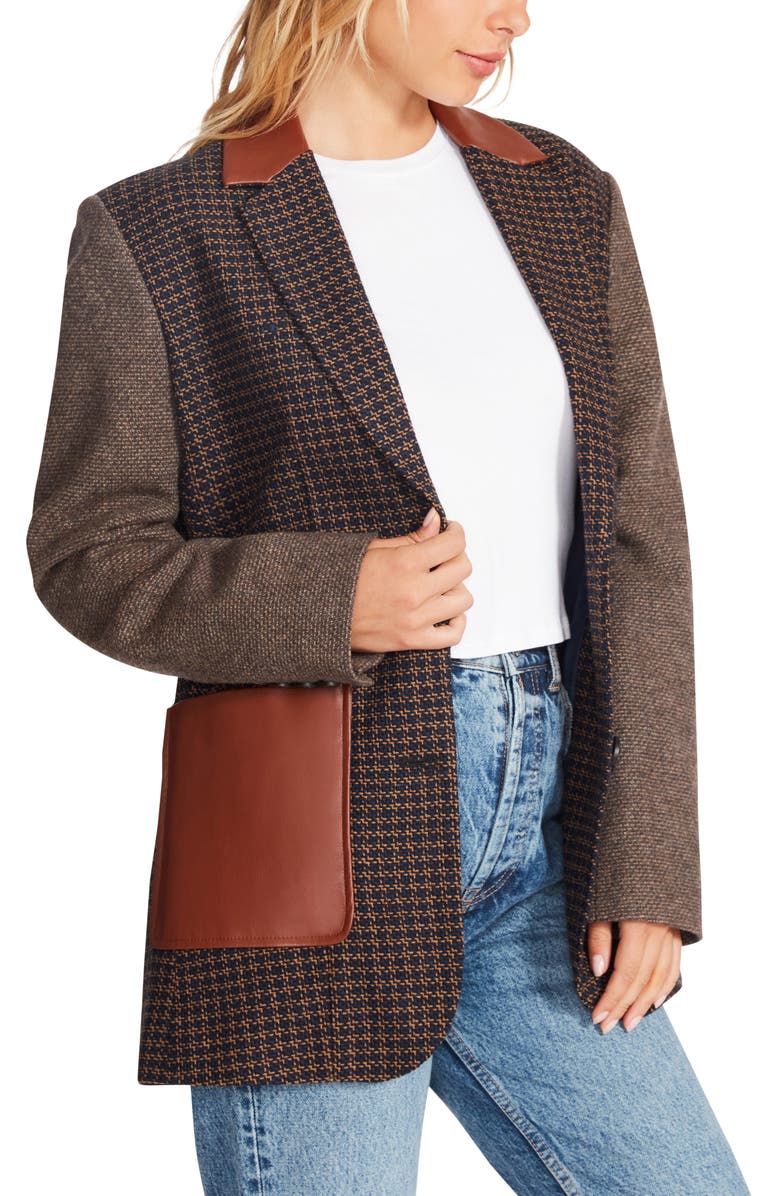 Steve Madden Kelly Mixed Media Blazer, Alternate, color, 