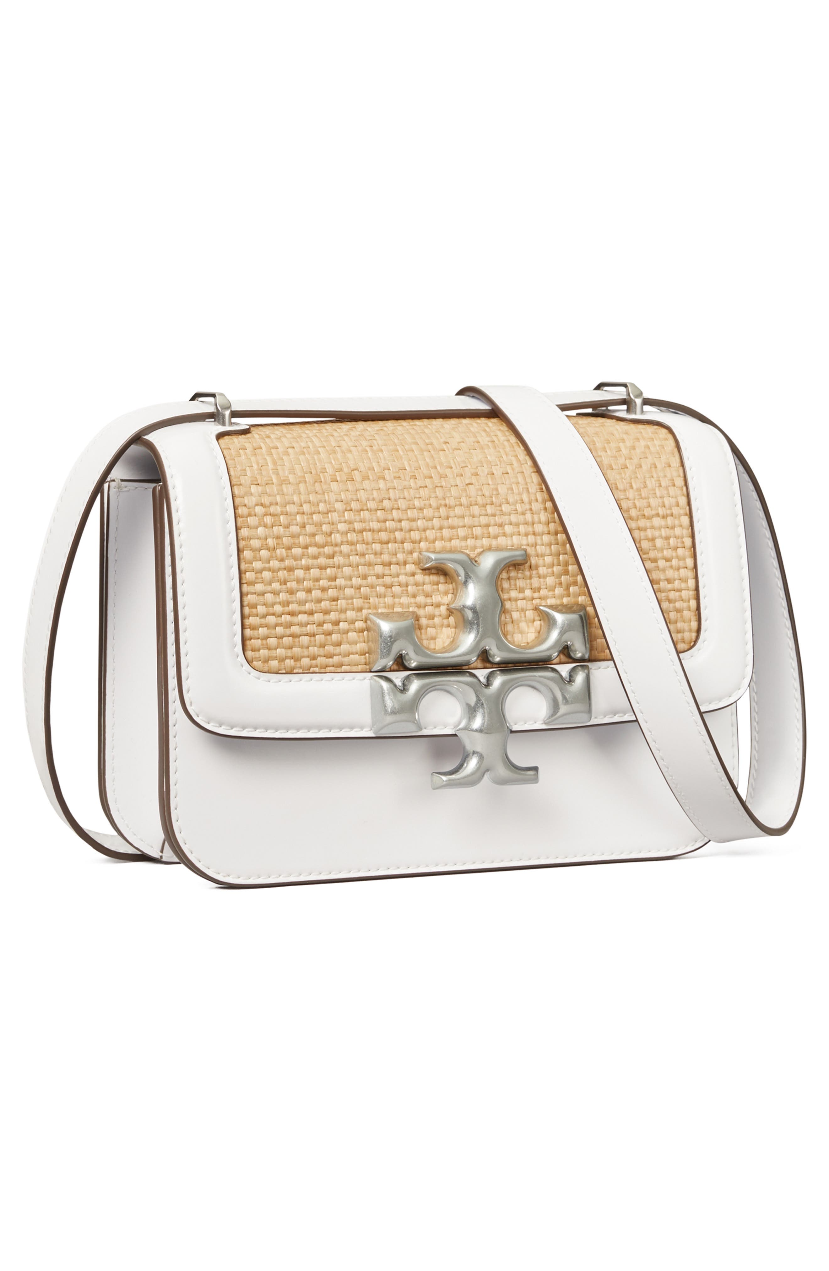 Tory Burch Eleanor Small Woven Straw & Leather Shoulder Bag, Alternate, color, 