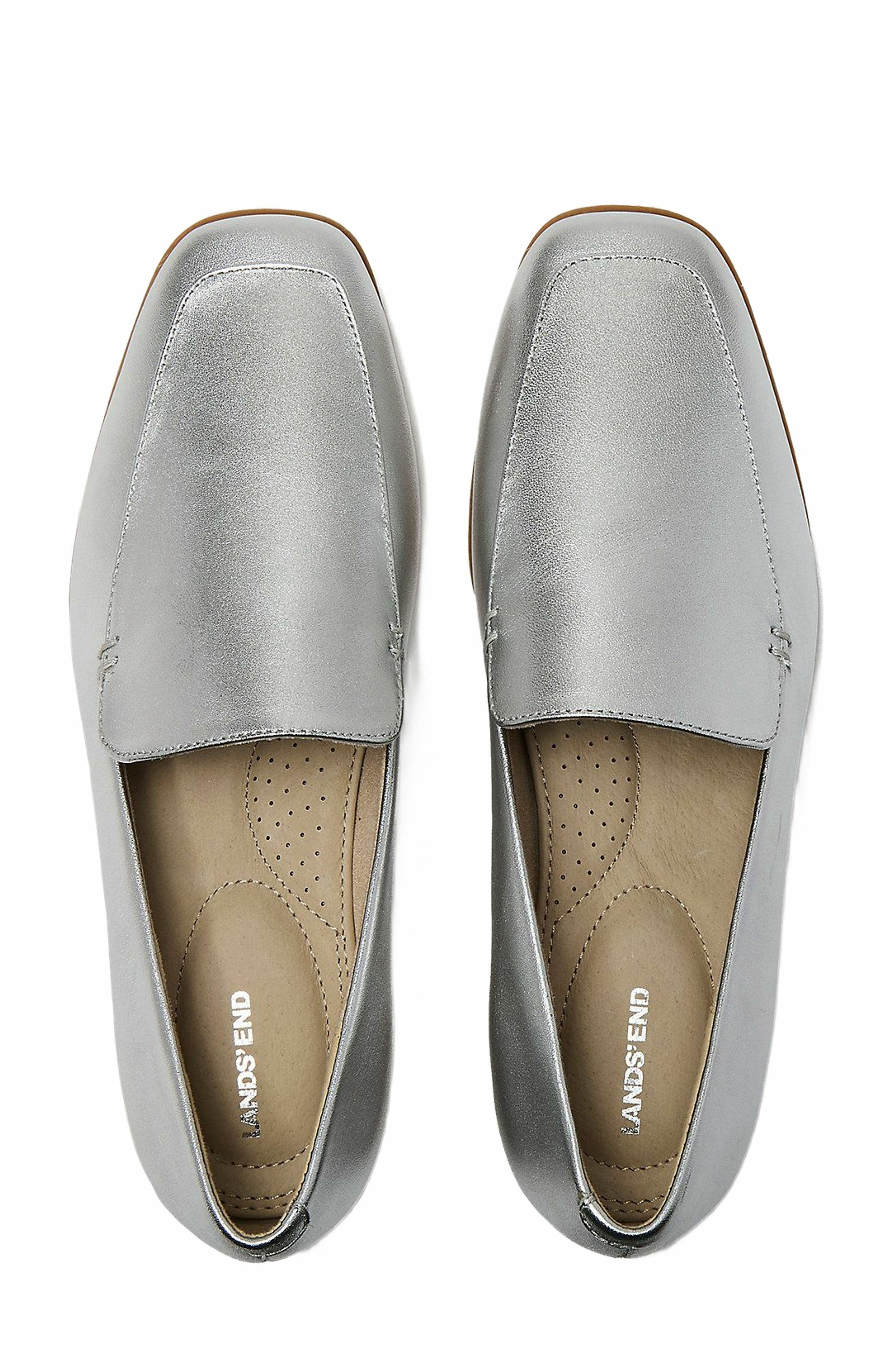 Lands' End Classic Leather Loafers, Main, color, Silver Leather