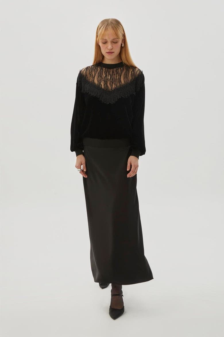 Blake Velvet And Tulle Blouse, Alternate, color, BLACK