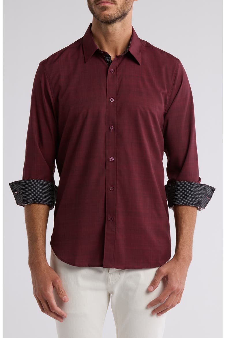 Slim Fit Stretch Chambray Button-Up Shirt, Alternate, color, BURGUNDY