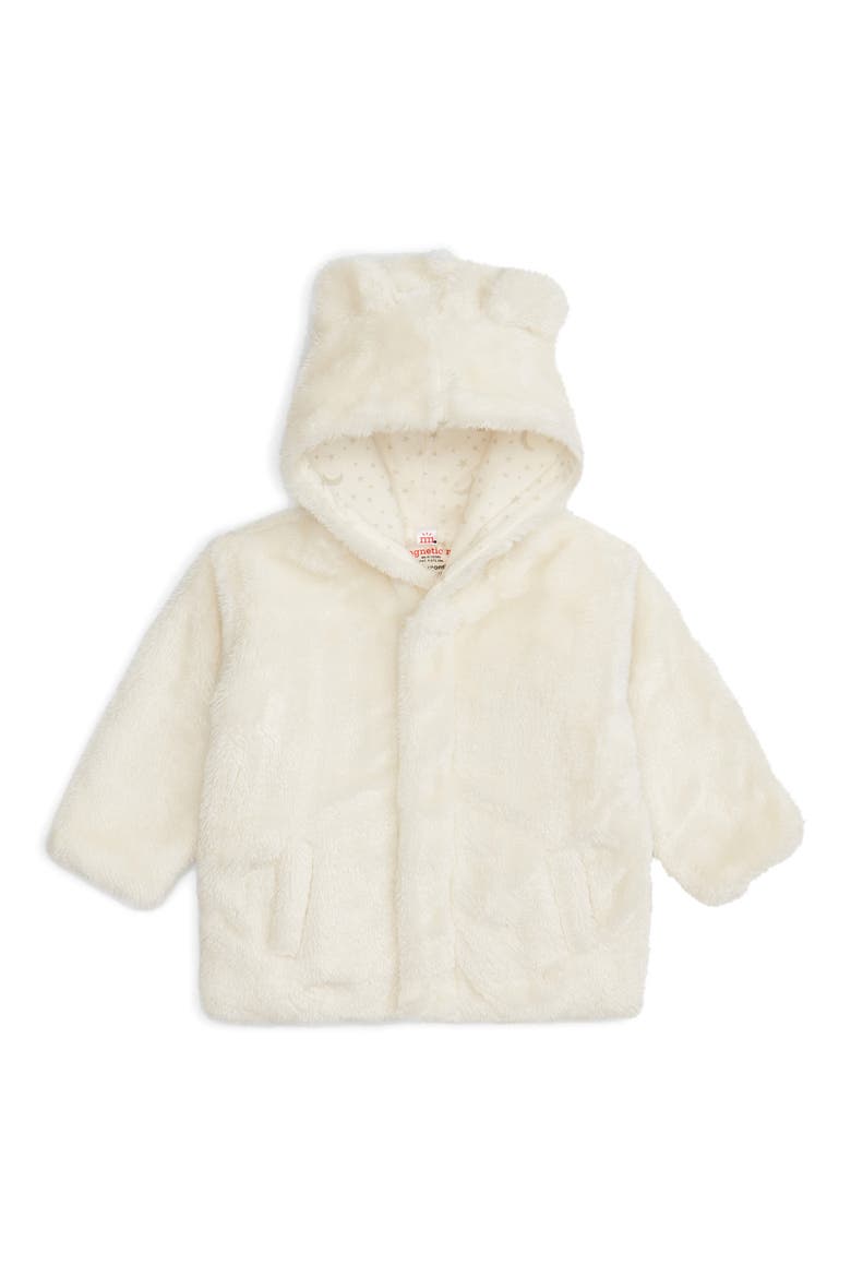 Cloudy Minky Faux Fur Bear Hooded Jacket, Main, color, WHITE