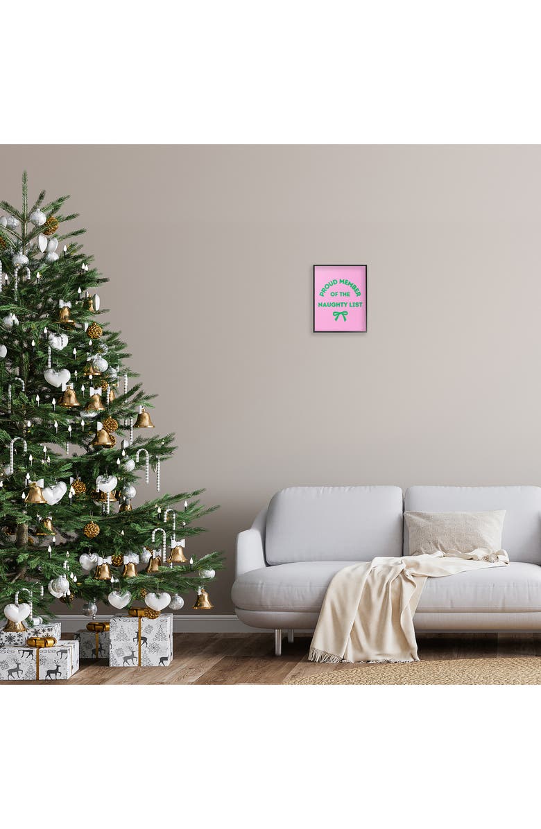 Stupell Industries Proud Member Naughty List Framed Canvas Wall Art, Alternate, color, Pink