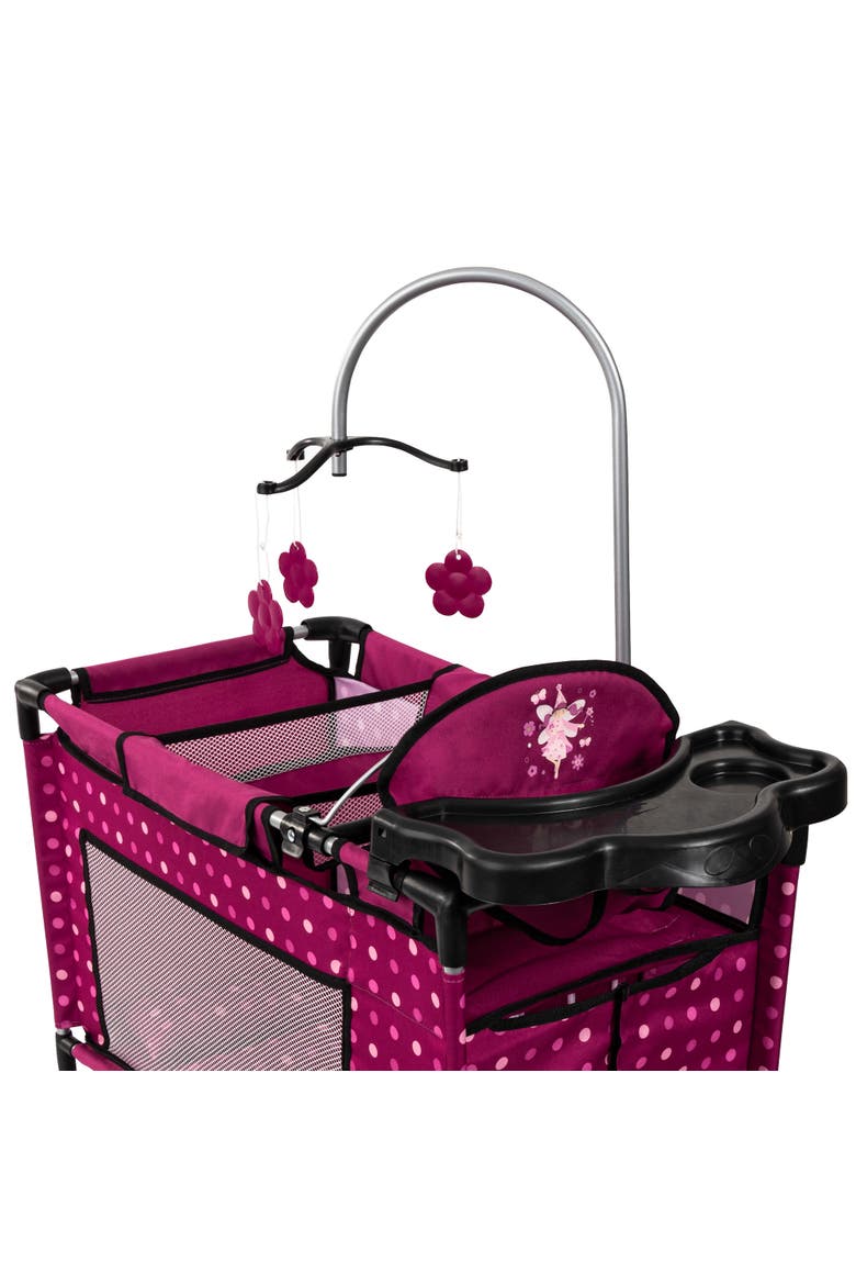Hot Pink Multibed Playpen For Dolls With Highchair & Mobile, Alternate, color, Multicolored