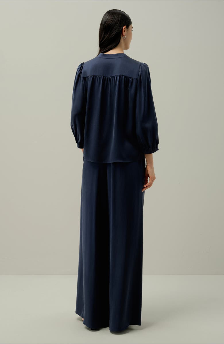 Lilysilk X Melissa Murrell Silk Suede V-Neck Blouse, Alternate, color, Navy Blue