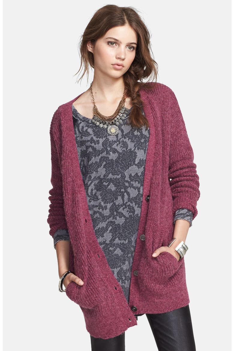 'Cloudy Day' Long Cardigan, Main, color, RASPBERRY COMBO