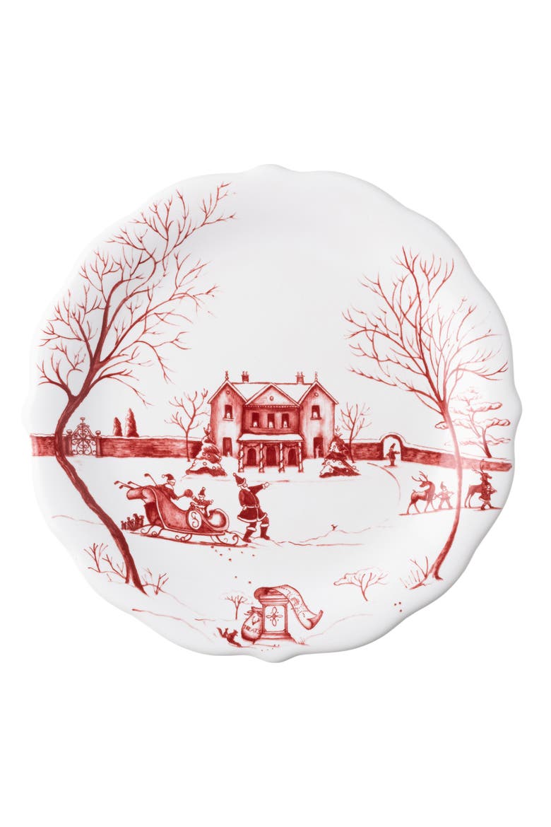 Country Estate Winter Frolic Set of 4 Party Plates, Alternate, color, RUBY