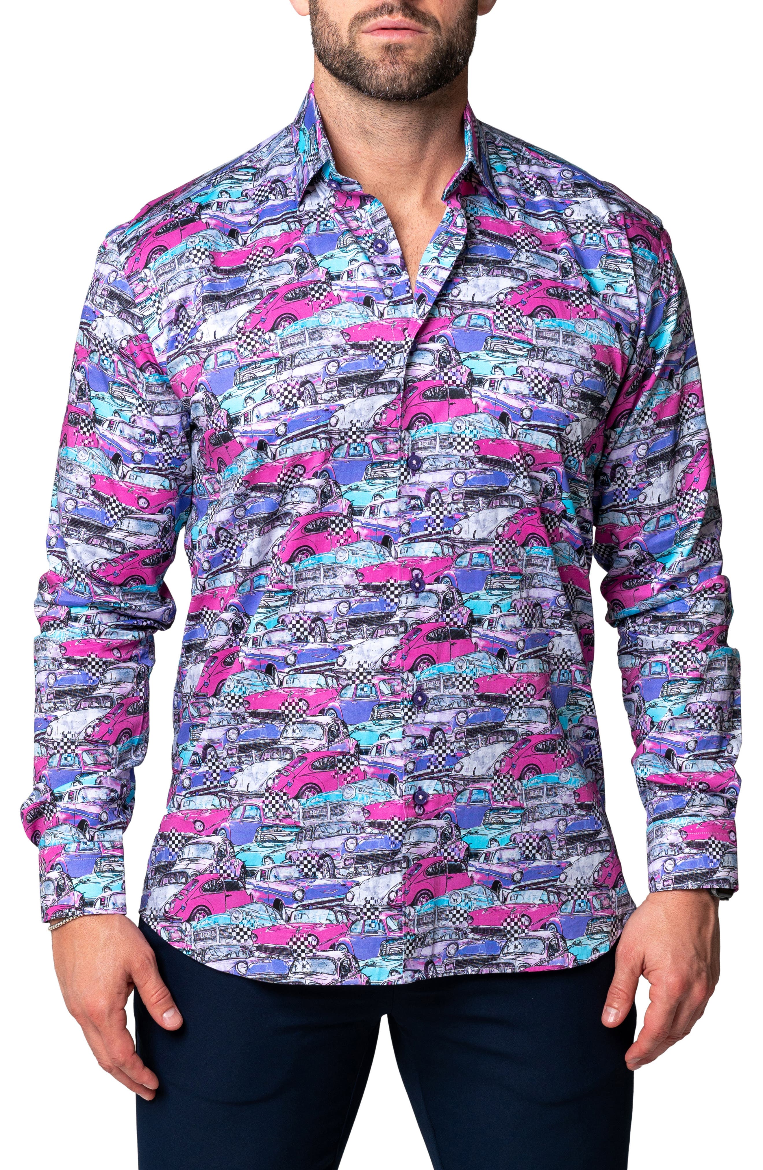 Maceoo Fibonacci Retro Cars Contemporary Fit Button-Up Shirt