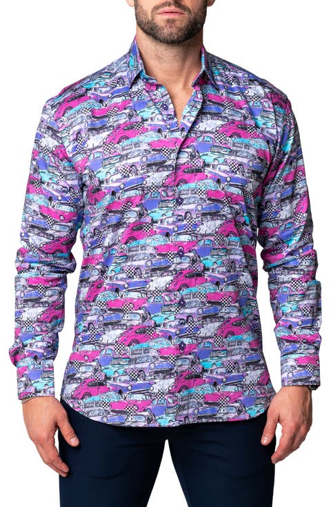 Fibonacci Retro Cars Contemporary Fit Button-Up Shirt