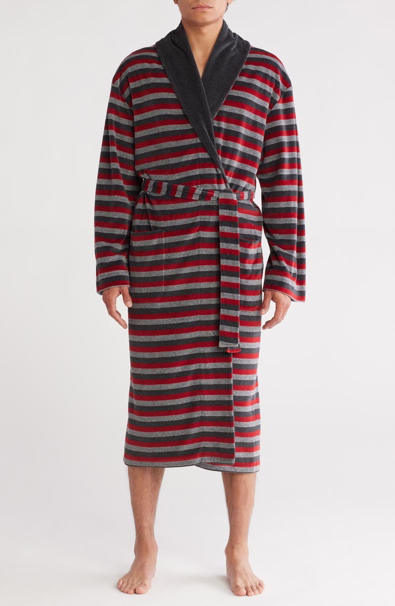 Majestic International Stripe Shawl Robe, Main, color, Charcoal Stripe