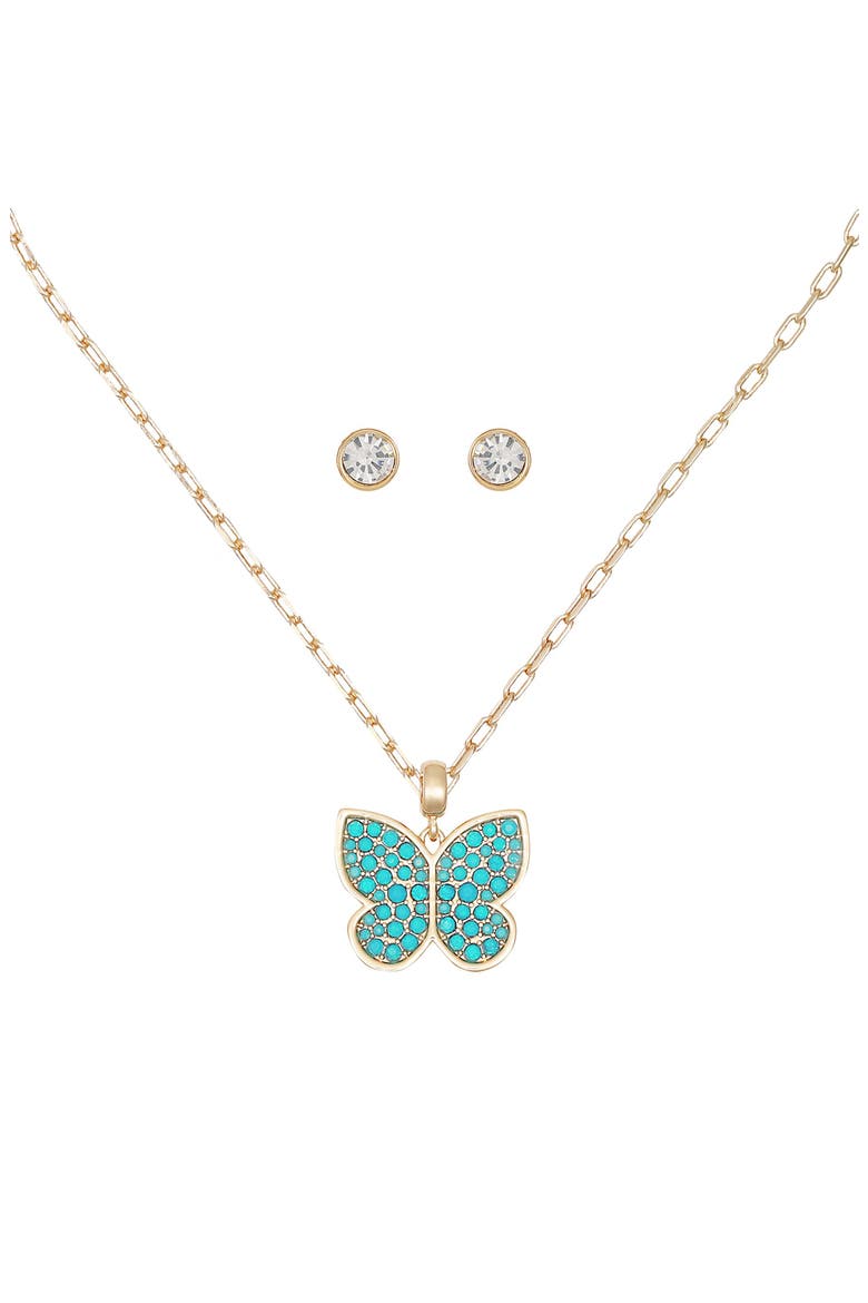 Butterfly Pendant Necklace & Stud Earrings Set, Alternate, color, GOLD/BLUE
