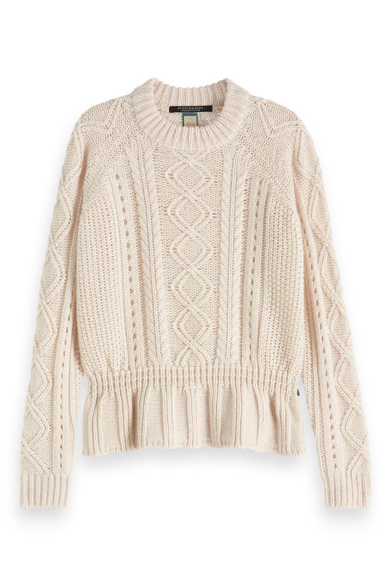 Chunky Cable Knit Peplum Sweater, Alternate, color, OFF WHITE