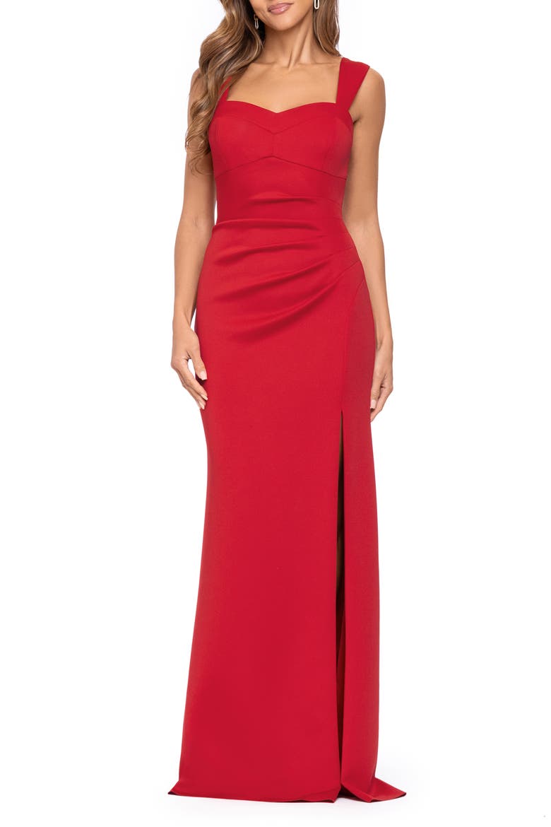 Scuba Knit Column Gown, Main, color, RED