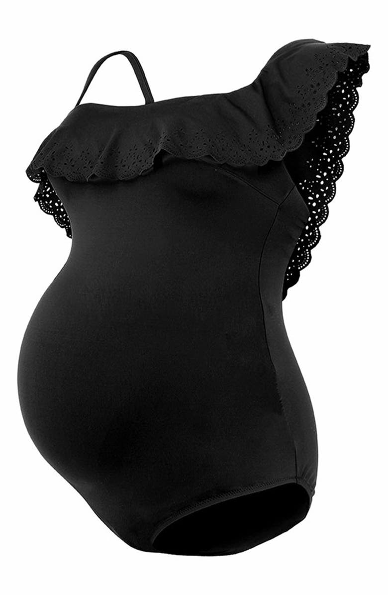 Cache Coeur Bloom One-Shoulder One-Piece Maternity Swimsuit, Alternate, color, 