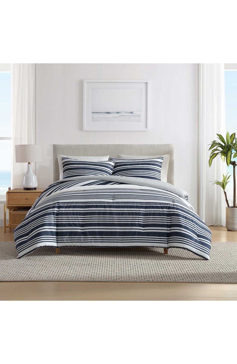 Nautica Coastline Stripe Cotton Duvet Cover Set, Alternate, color, Dark Blue