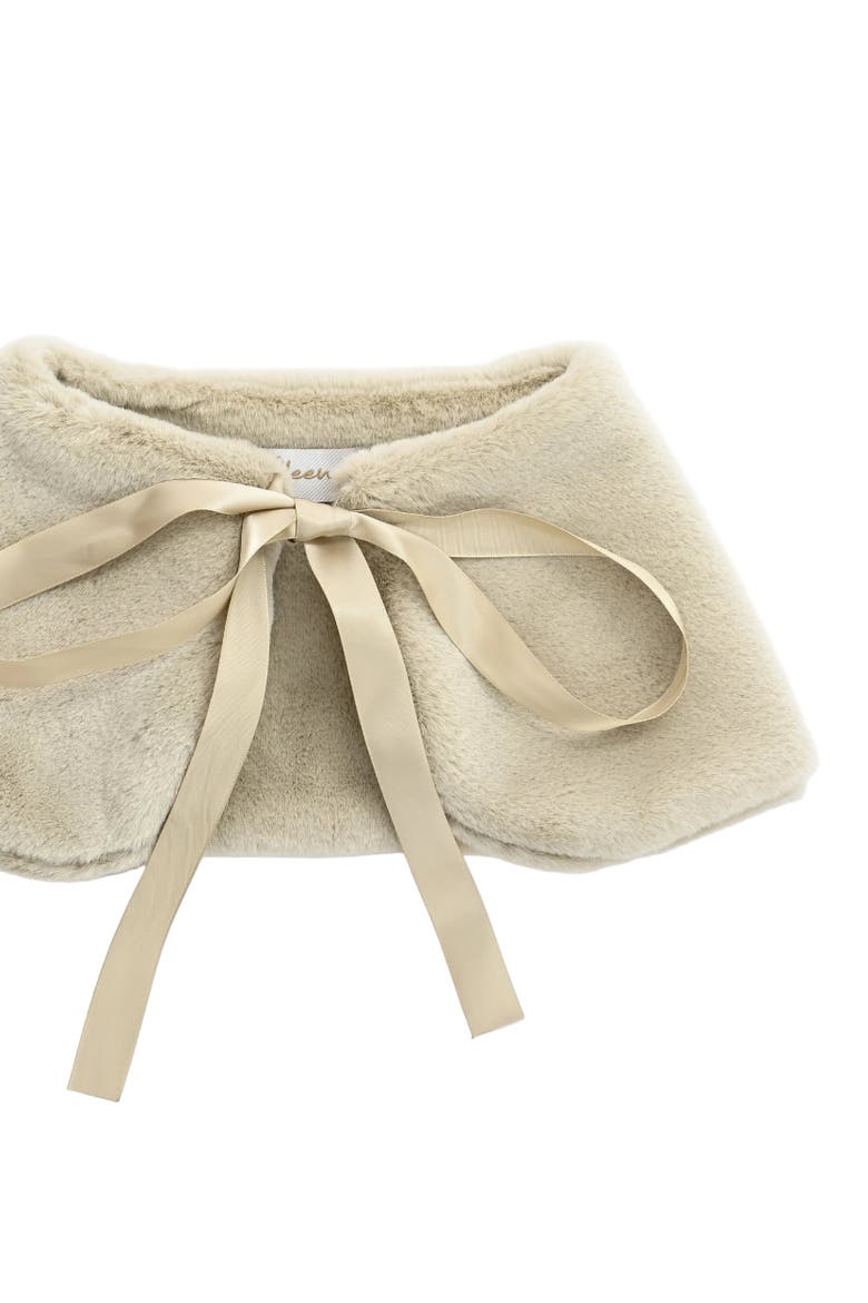 Ribbon-Tie Faux Fur Collar, Alternate, color, Beige