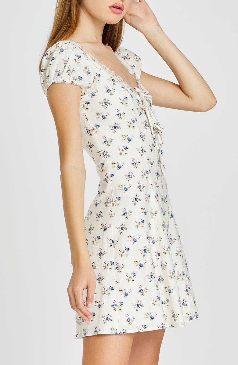 WAYF Cara Floral Linen Blend Minidress, Alternate, color, Ivory Ditsy