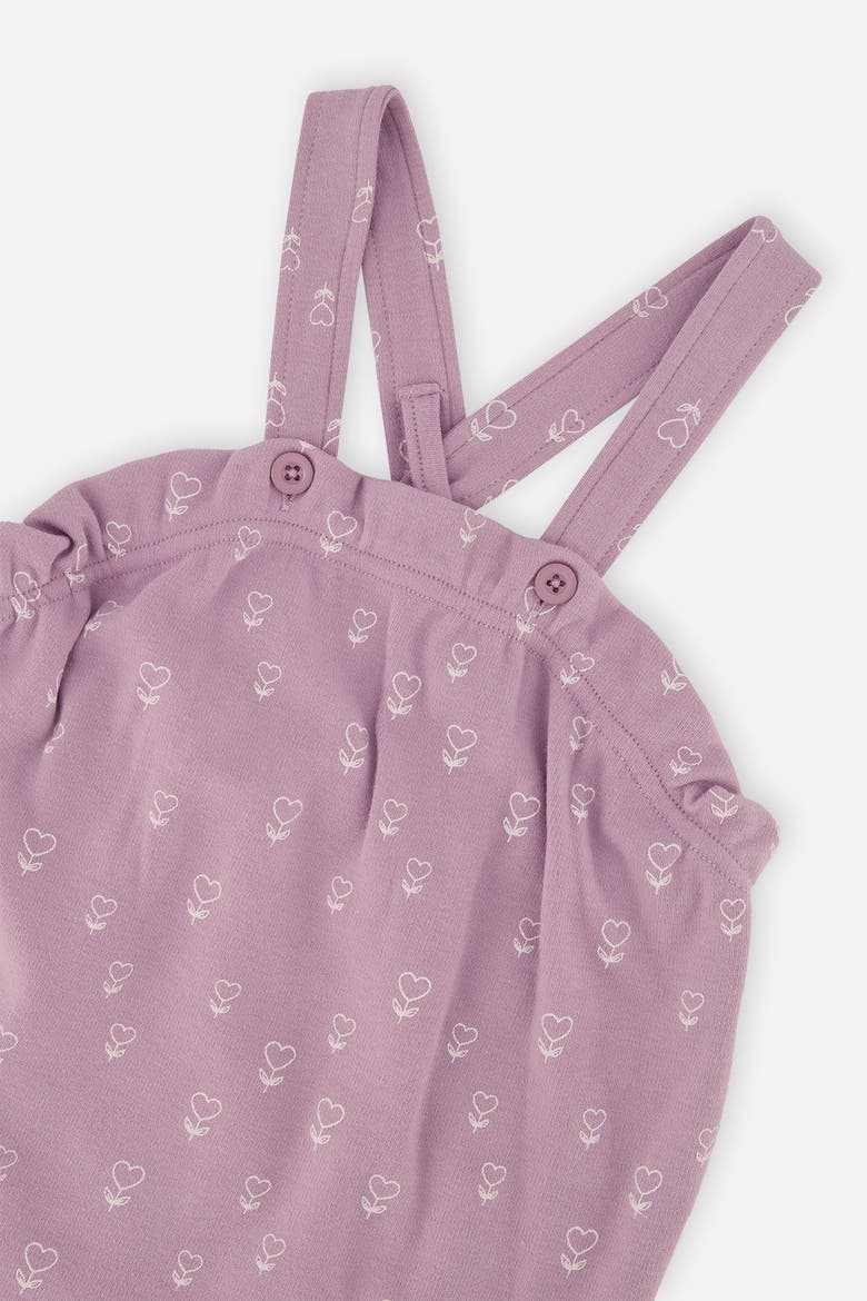 Organic Cotton Puffy Sleeve Romper and Adjustable Overall Set, Alternate, color, Purple Floral Print