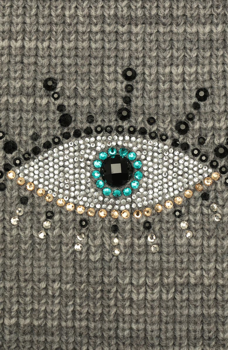 Kurt Geiger London Evil Eye Crystal Embellished Scarf, Alternate, color, Dark Grey Marl