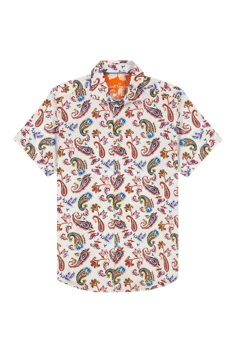 Tangier Paisley Short Sleeve Stretch Cotton Button-Up Shirt, Alternate, color, RED