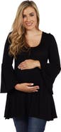 24seven Comfort Apparel Long Bell Sleeve Flared Maternity Tunic Top