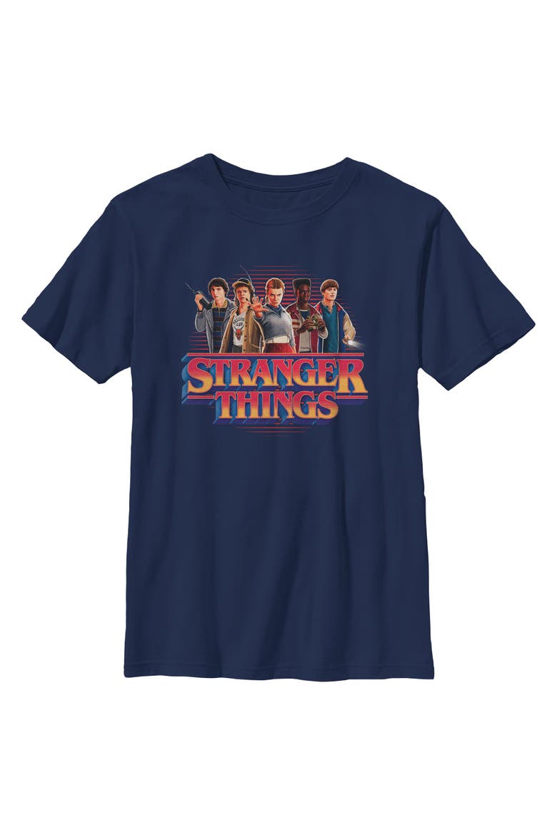 Boy's Stranger Things Retro Friend Group Main Logo  Graphic T-Shirt, Main, color, Navy Blue