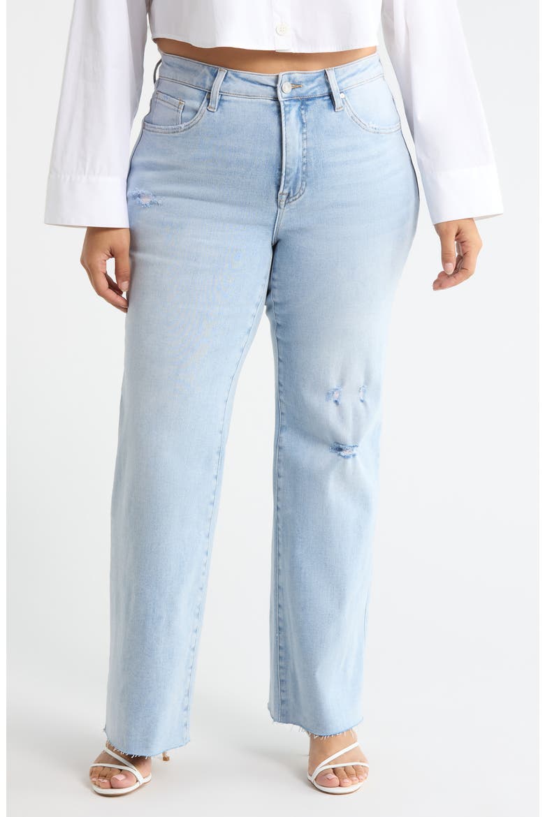 High Waist Raw Hem Wide Leg Jeans, Main, color, LIGHT BLUE