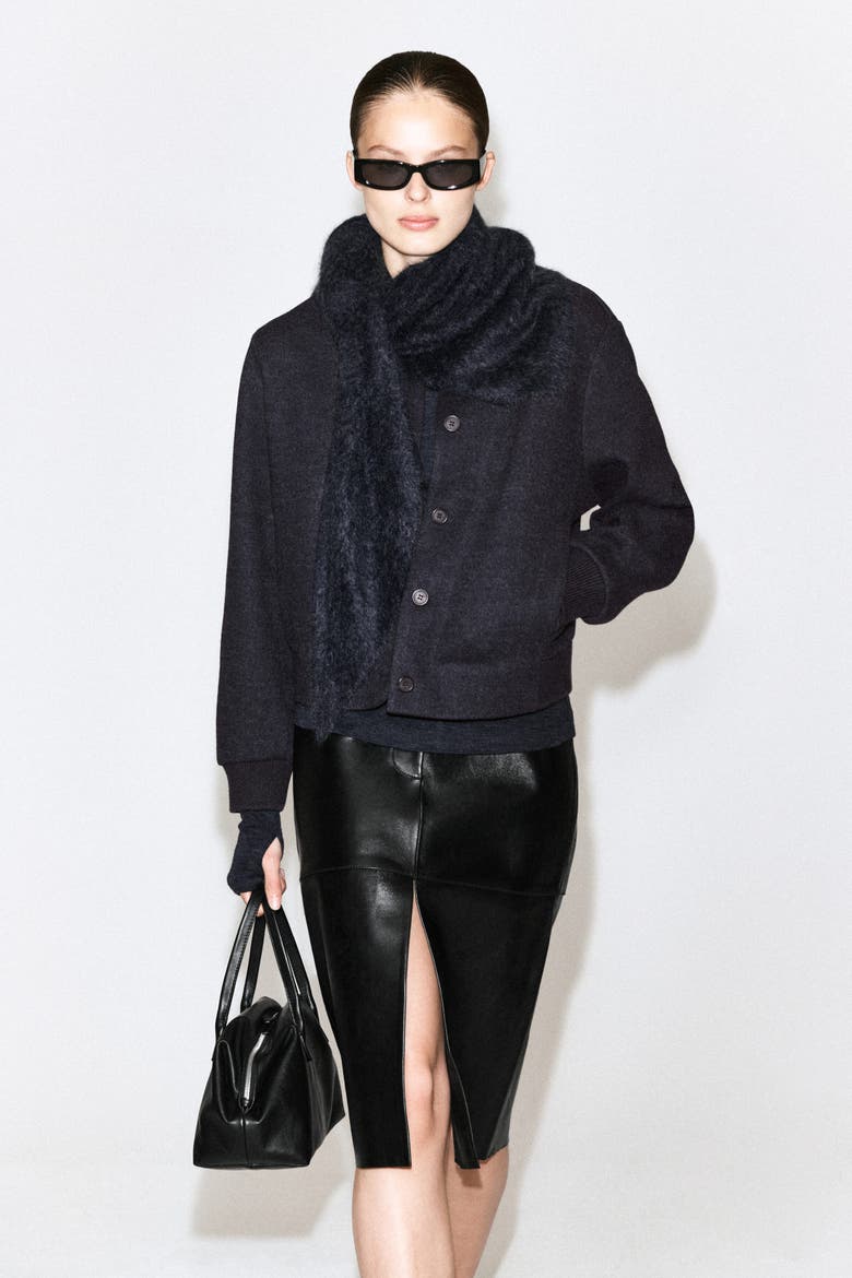 Boiled Wool-blend Bomber Jacket, Alternate, color, CHARCOAL MÉLANGE