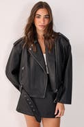 NASTY GAL Belted Faux Leather Biker Jacket