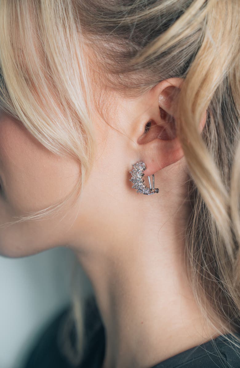 Sterling Forever Lena Cubic Zirconia Hoop Earrings, Alternate, color,