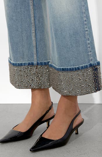Alice + Olivia Weezy Embellished Cuff Distressed Nonstretch Alice + Olivia Weezy Embellished Cuff Distressed Nonstretch