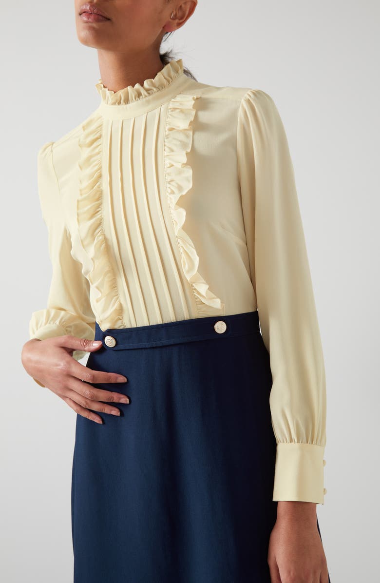 LK Bennett Tish Long Sleeve Crepe Dress, Alternate, color, Blue/ Cream