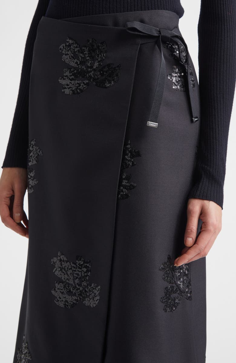 Herno Sequin Embroidered Flannel Wrap Skirt, Alternate, color, Nero