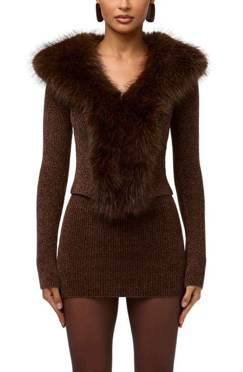 Faux Fur Collar Cardigan