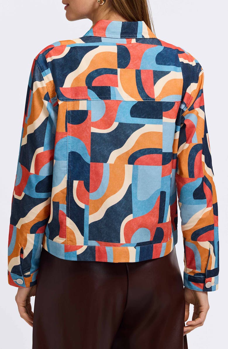 Foxcroft Thelma Geo Print Cotton Corduroy Shirt Jacket, Alternate, color, Blue Multi