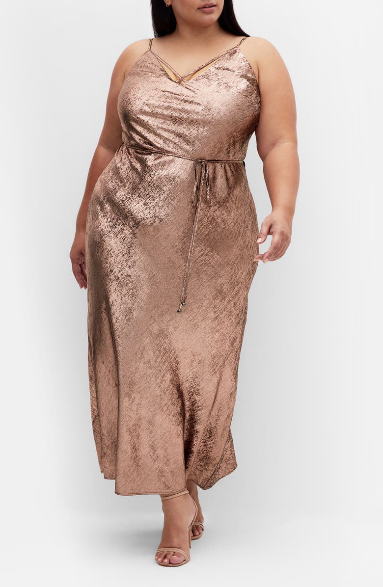 City Chic Mariam Metallic Midi Dress, Main, color, Gold