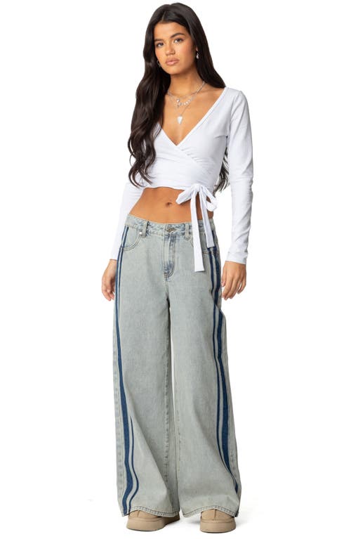 Edikted Side Stripe Wide Leg Jeans In Light-blue