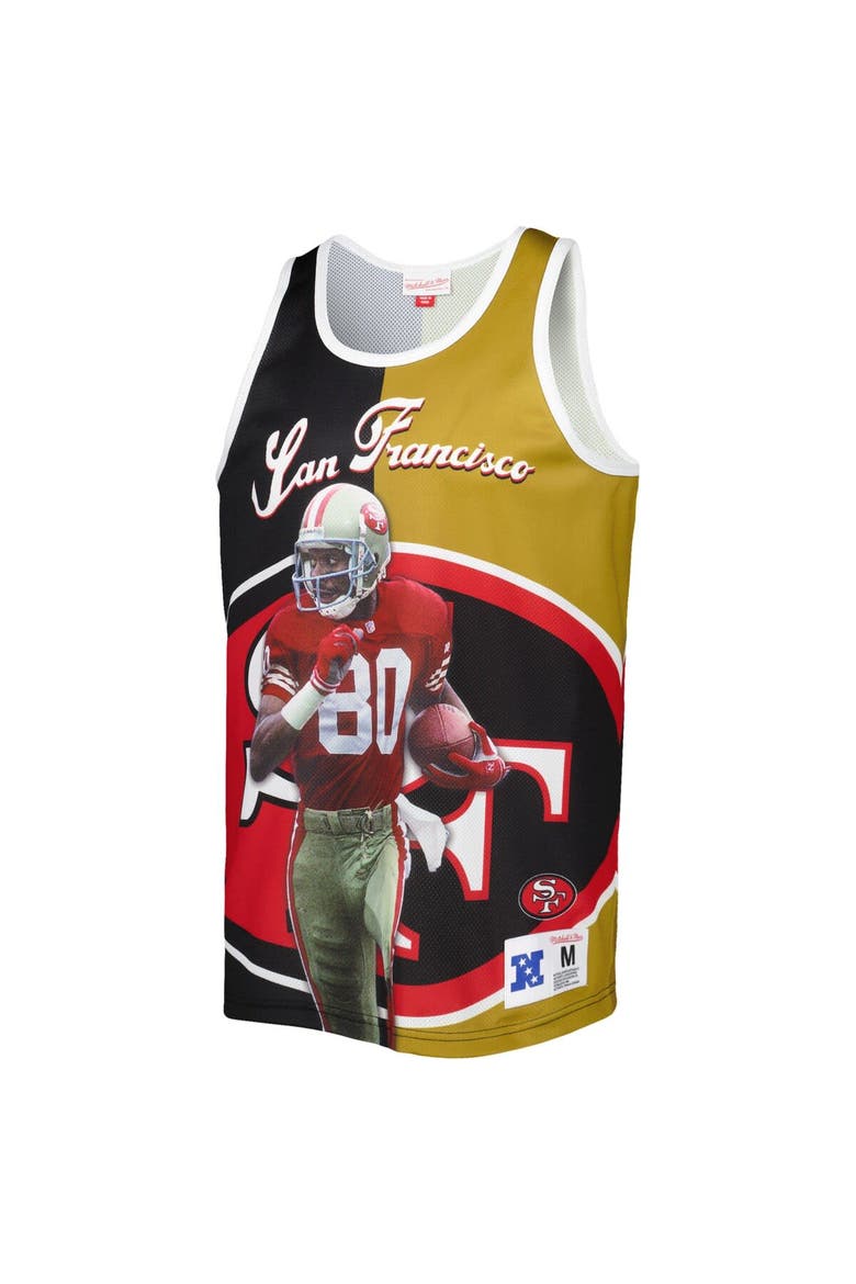 Men's Mitchell & Ness Jerry Rice Black/Gold San Francisco 49ers Retired Player Graphic Tank Top, Alternate, color, Black